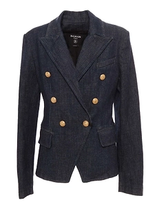 Balmain Kids Double-Breasted Long Sleeved Denim Blazer