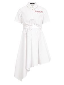 Balmain Kids Knot-Detailed Asymmetric Hem Dress
