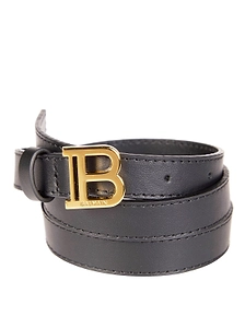 Balmain Kids Logo-Buckled Square Tip Belt