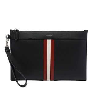 Bally Logo Printed Striped Zipped Clutch Bag