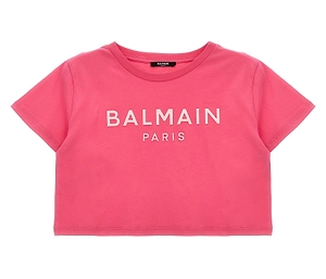 Balmain Kids Logo Printed Cropped T-Shirt