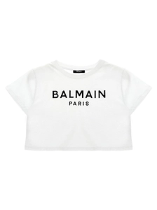 Balmain Kids Logo Printed Cropped T-Shirt