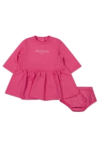 Balmain Kids Logo Printed Ruffled Dress