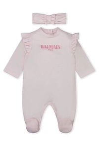 Balmain Kids Logo Printed Ruffled Babygrow Set