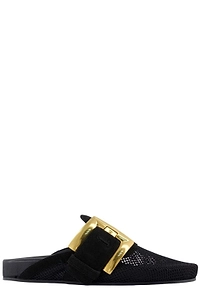 Balmain Anthem Square-Buckle Flat Mules