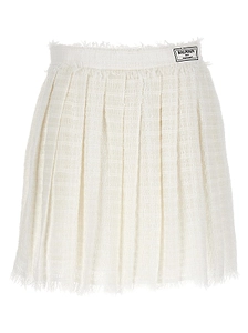 Balmain Logo Patch Pleated Tweed Mini Skirt