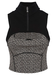Balmain Monogram Printed Cut-Out Sports Tank Top