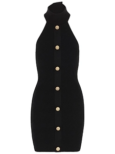 Balmain Off Shoulder Button-Detailed Mini Dress