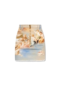 Balmain Motif Printed Distressed Mini Skirt