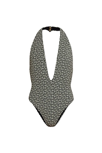 Balmain Halterneck Monogram Swimsuit