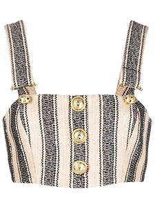 Balmain Rear Zipped Striped Cropped Top