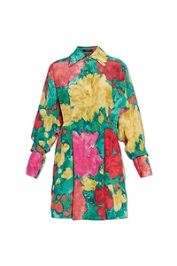 Balmain Roses Printed Crepe Shirt Dress