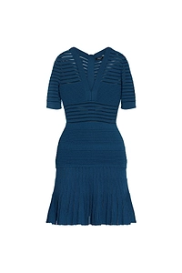 Balmain Sheer Knit Pleated Dress