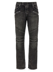 Balmain Logo Patch Slim-Fit Biker Jeans