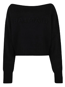 Balmain Slash-Neck Fine Knit Jumper
