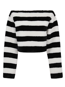 Balmain Striped Off Shoulder Cropped Top