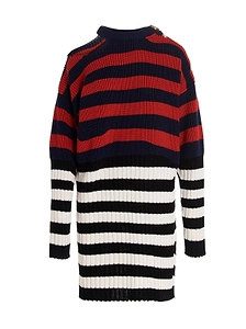 Balmain Striped Ribbed Asymmetric Mini Dress