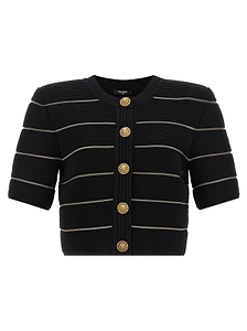 Balmain Striped Cropped Cardigan