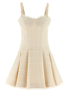 Balmain Conchiglie Pleated Tweed Mini Dress