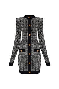 Balmain Tweed Long-Sleeve Dress
