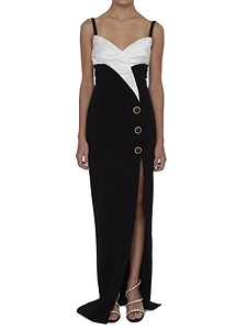Balmain Two-Tone Long Crepe Dress
