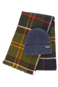 Barbour Pendle Logo Patch Ribbed Beanie Scarf Set