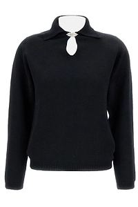 Barrie Embellished Brooch Detailed Collared Sweater