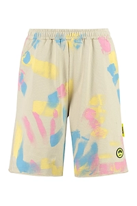Barrow Painterly Printed Frayed Hem Bermuda Shorts