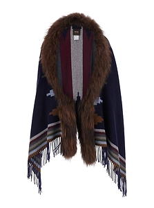 Bazar Deluxe Patterned Faux Fur Trim Shawl