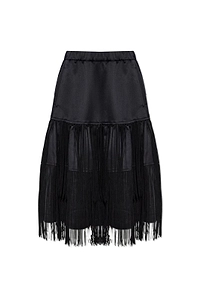 Black Comme Des GarÇOns Fringed Flared Midi Skirt