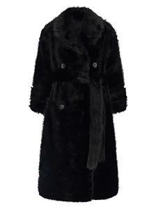 B&B Couture Jackie Belted Faux Fur Coat