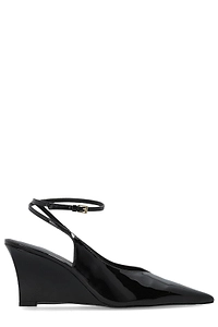 Black Suede Studio Eliana Ankle-Strap Wedge Pumps