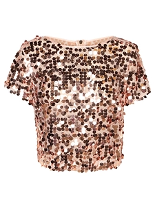 Blanca Vita All-Over Sequin Short-Sleeve Top