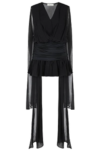 Blumarine V-Neck Draped Pleated Top
