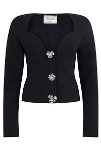 Blumarine Cropped Jewel-Button Blazer