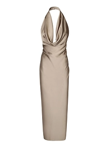 Blanca Vita Draped Halterneck Satin Dress