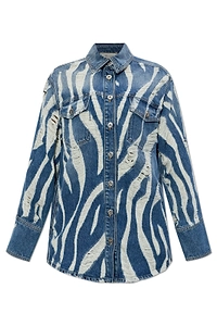 Blumarine Distressed Buttoned Denim Jacket