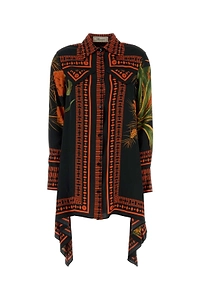 Blumarine Draped Printed Twill Shirt Dress