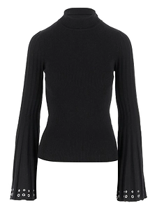 Blumarine Eyelet Detailed Mock-Neck Ribbed Top