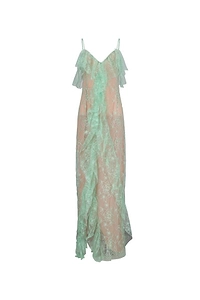 Blumarine Floral-Lace V-Neck Maxi Dress