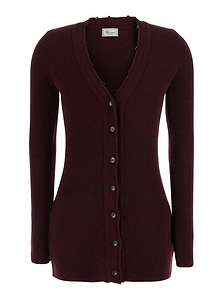 Blumarine Faux Fur Trim Ribbed Cardigan