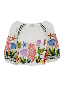 Benaras By Citrus Sea Life Embroidered Cropped Top