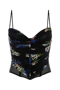 Blumarine Floral Printed Ruched Lace Top