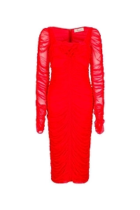 Blumarine Flower-Embellished Square-Neck Gathered Midi Dress