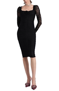 Blumarine Flower-Embellished Square-Neck Gathered Midi Dress