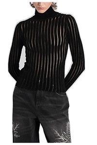 Blumarine High-Neck Semi-Sheer Ribbed Top