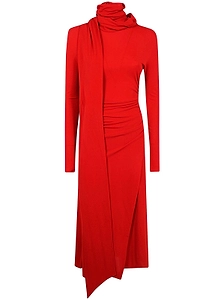 Blumarine High-Neck Scarf Detailed Draped Midi Dress