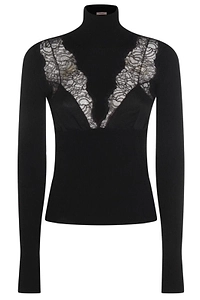 Blumarine Lace-Insert Long Sleeved Turtleneck Jumper