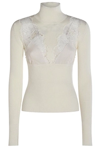 Blumarine Lace-Insert Long Sleeved Turtleneck Jumper