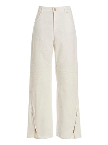 Blumarine High Waist Ribbed-Knee Detailed Jeans